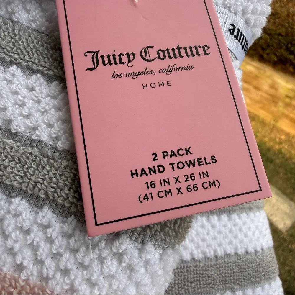 NWT Juicy Couture Pink Towel Set Bath Towel + 2 Hand Towels Spa Bathroom